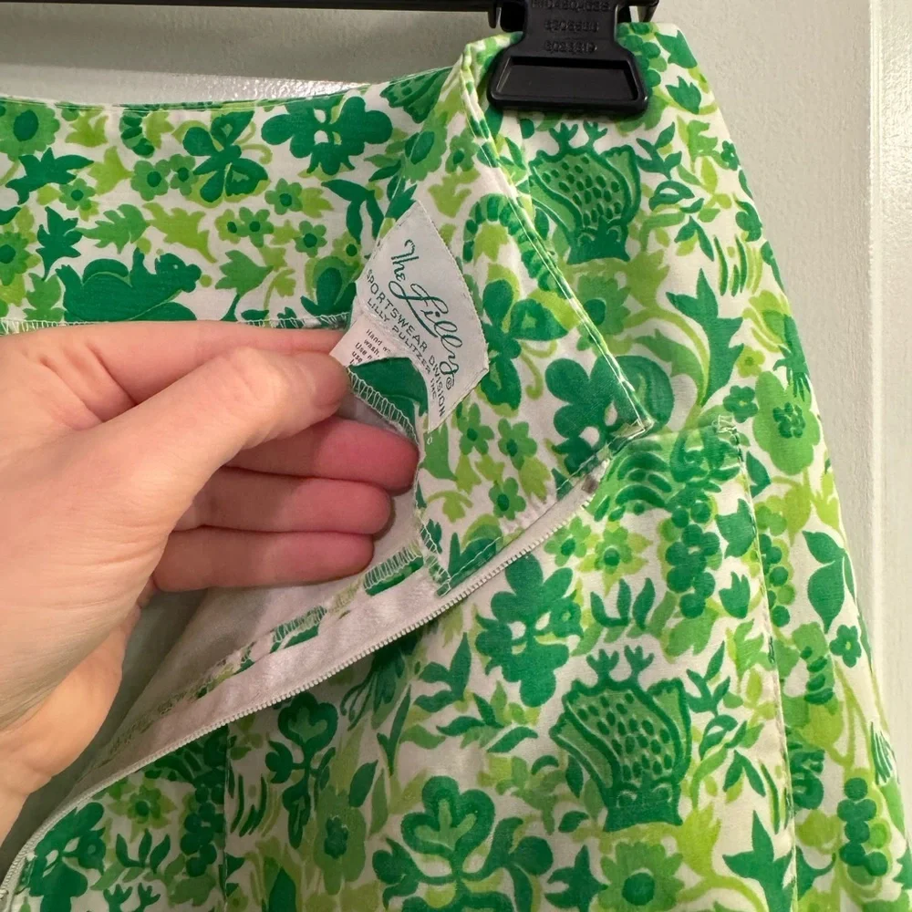 Vintage 1970s “The Lilly” Lilly Pulitzer Mini Skirt Green White Lions Owls - Picture 5 of 11
